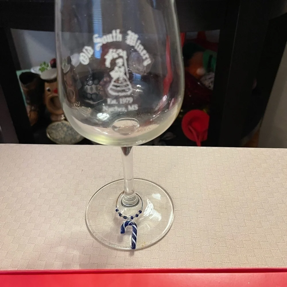 Pier 1 Imports multicolored glass candy cane drink charms in original box.